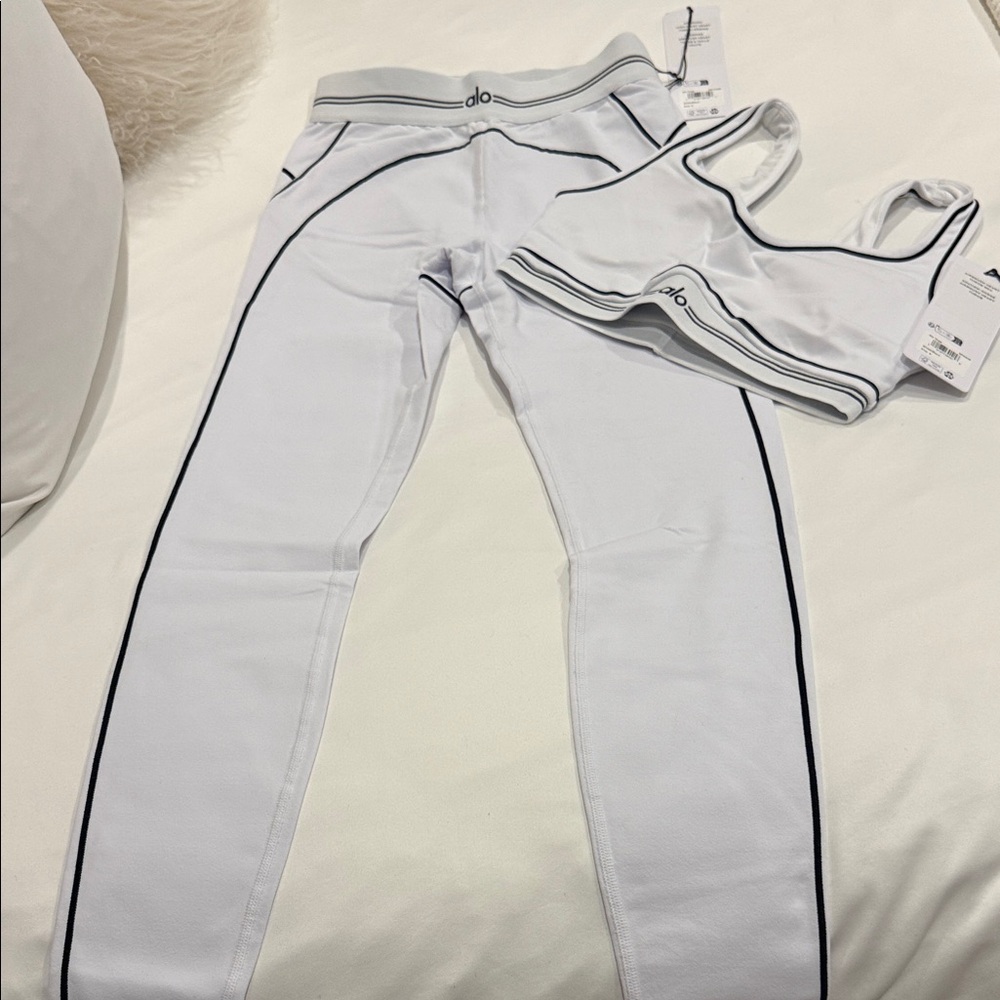 ALO Yoga White Leggings with Black Piping